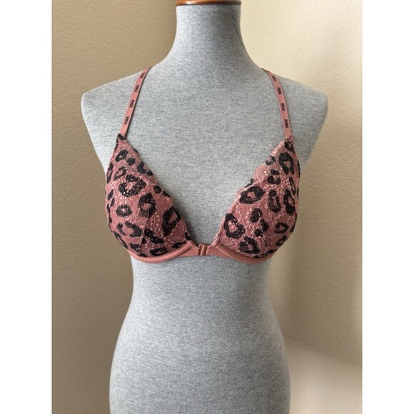 Victoria's Secret Pink Size 34B Leopard Print Push-Up Racerback Underwire Bra - Picture 1 of 8